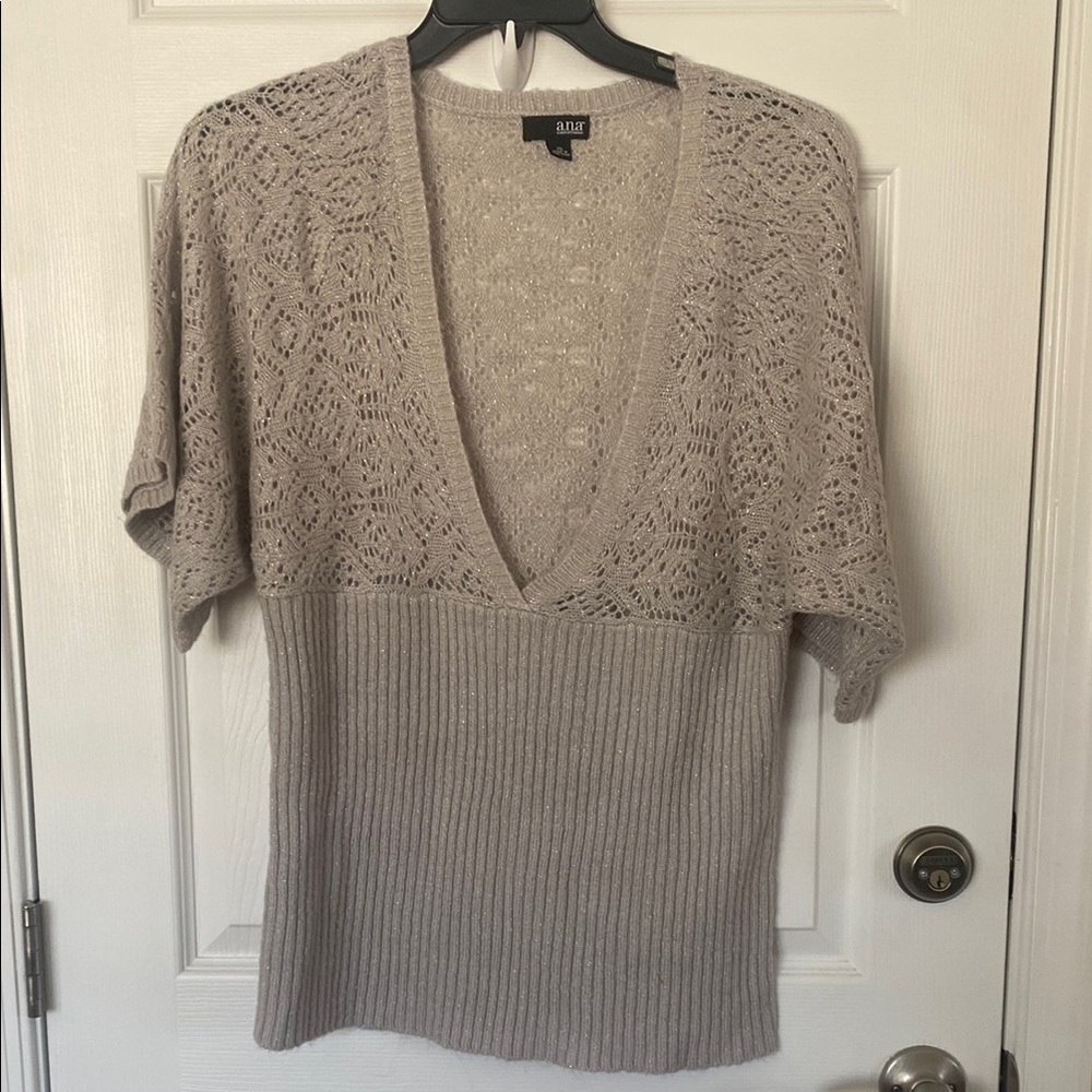 a.n.a Cream V-Neck Sweater with Fuzzy Texture